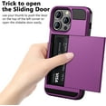thumbnail image 3 of for iPhone 14 Pro Max Case Wallet Credit Card Holder ID Slot Sliding Door Hidden Pocket Women Anti-Scratch Dual Layer Hybrid Bumper Armor Protective Shell Cover 6.7 inch Purple, 3 of 14