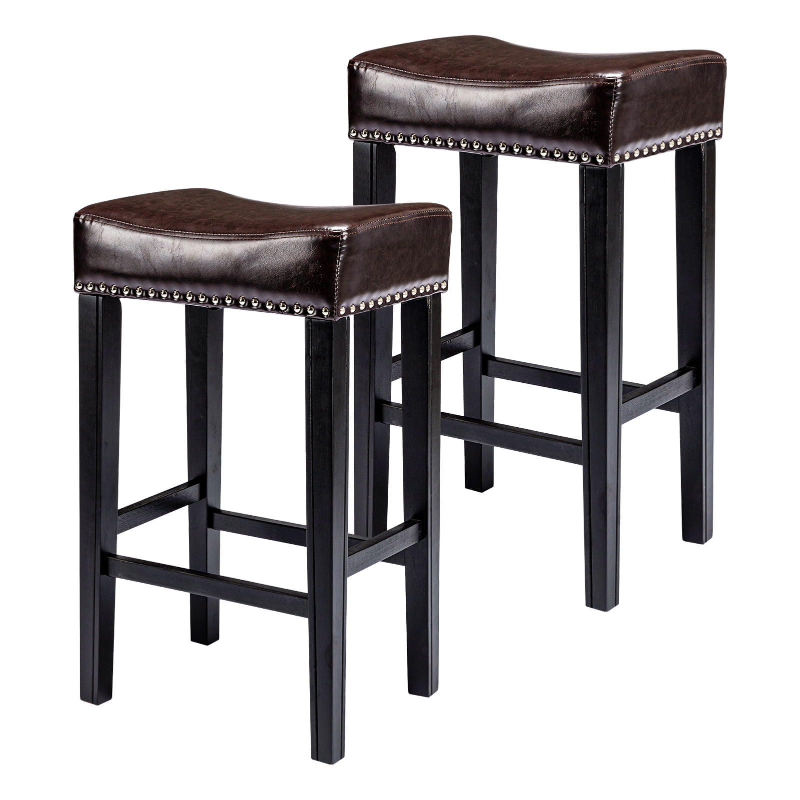Yardi Yard Leather Backless 26" Bar Stools Set of 2 , Saddle Seat Pub Chair for Kitchen Dining Room, Brown Yardi Yard Leather Backless 26" Bar Stools Set of 2 , Saddle Seat Pub Chair for Kitchen Dining Room, Brown