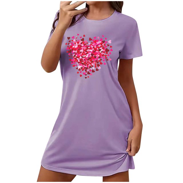 Cameland Chemises de Nuit Nouvelle Chemise de Nuit à Manches Courtes pour Femmes Simple Robe de Nuit Amour Quotidienne Décontractée Peut Tre Portée à l'Extérieur
