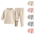 thumbnail image 4 of Odeerbi Toddler Boys Girls Fleece Thermal Long Johns Fall Winter Soft Base Layer Pajamas Set Child Spring Printing Pants Long Sleeve Round Neck Blouses Sets Coffee, 4 of 4