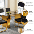 thumbnail image 6 of Modern-style rectangular tempered glass dining table, featuring a fashionable marble-patterned design with gold dual-pedestal metal legs, Ideal for dining rooms and Home Offices, 6 of 11