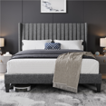 thumbnail image 1 of Yaheetech Fabric Upholstered Platform Bed with Channel Tufted Headboard, Queen, Dark Gray, 1 of 7