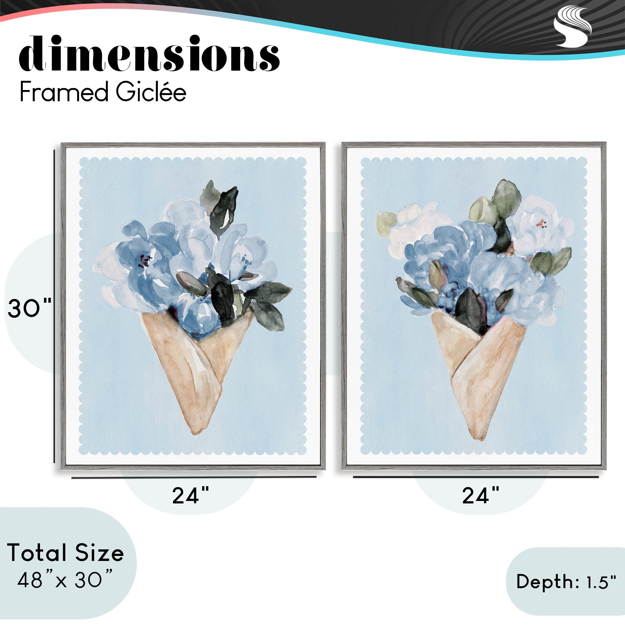 Stupell Industries Blue Flower Gift Bouquets 2 Piece Gray Framed Giclee Art Set, design by Lanie Loreth