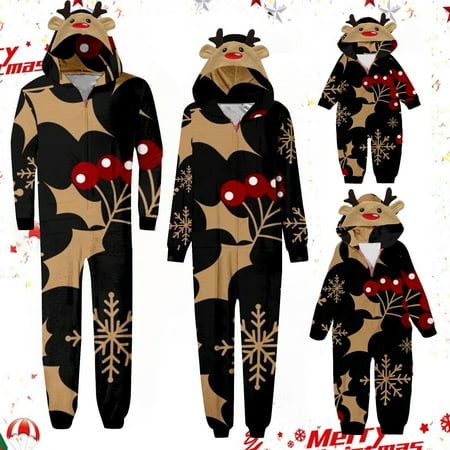 

Christmas Fall Spandex Floral Pajamas for Women Red Daddy Casual Parent Child Outfit Printed Jumpsuit Home Hooded