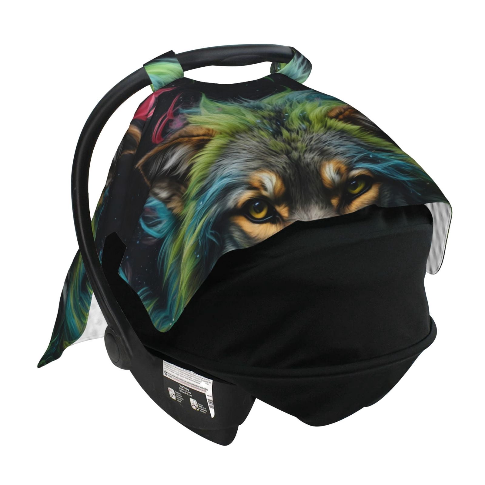 Car Seat Cover Baby - Realistic Style Colorful Wolf Breathable Infant Car Seat Cover for Baby Carseat, Lightweight Comfort Baby Essentials Must Haves Newborn Stuff for Girl Boy