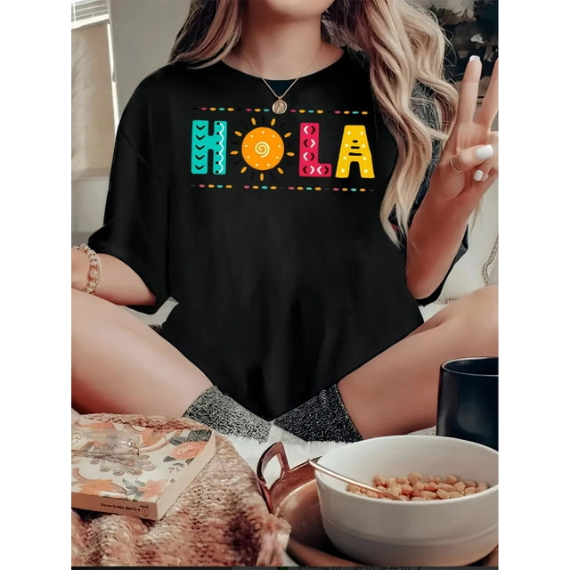 Camisetas de manga corta para mujer, camisetas de verano estampadas, cómodas, divertidas y casuales, para vacacionesWomen's Fun & Colorful 'Hello Sunshine' Graphic Tee - Casual Crew Neck Short Sleev