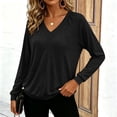 thumbnail image 5 of Women's V Neck Long Sleeve Blouse | Soft Stretch Draped Casual Tunic Tops, Lightweight Office Work Shirt for Spring Fall | CSEONE,Black L, 5 of 9
