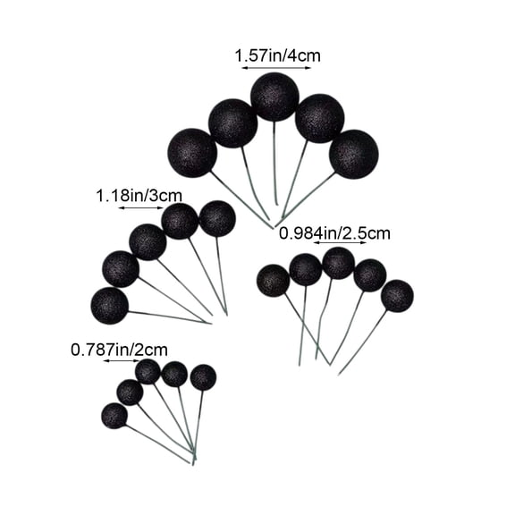 Black 20-Piece Cake Decorations Colorful Foam Glitter Balls For Birthday Baking Assorted Sizes Topper Set