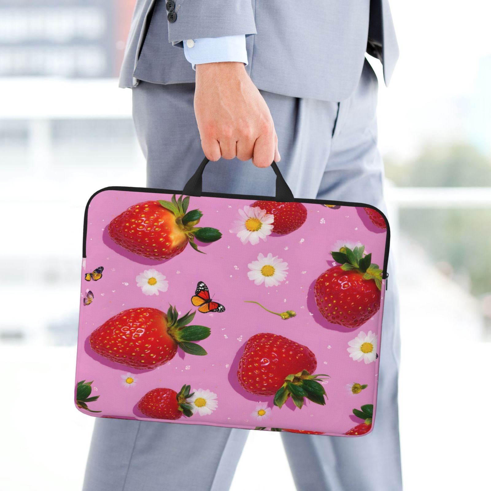 Laptop Sleeve Bag For Women Men 14inch Waterproof Durable Protective Computer Carrying Cover Handle Laptop Case Bag Fresh Strawberrie