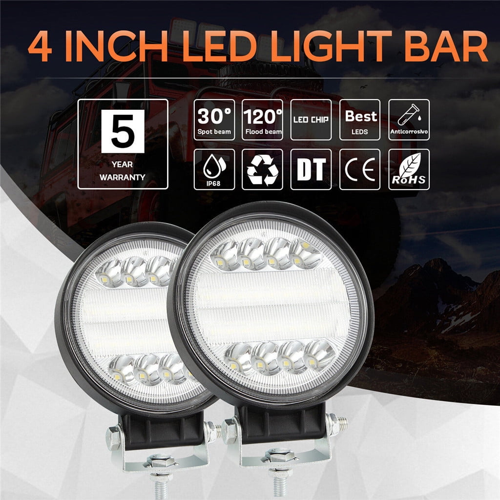 2pcs 4'' 72w Round LED Light Pods Spot Flood Combo Work Light