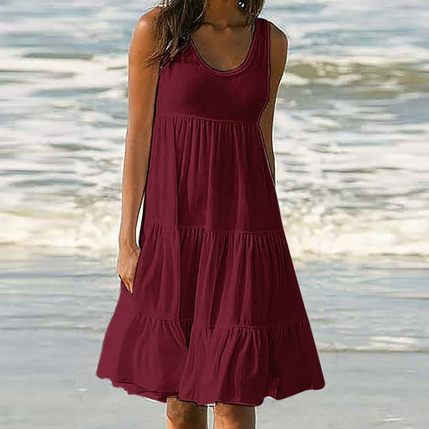 Sundresses for Women Plus Size Summer Casual Sleeveless Crewneck Swing