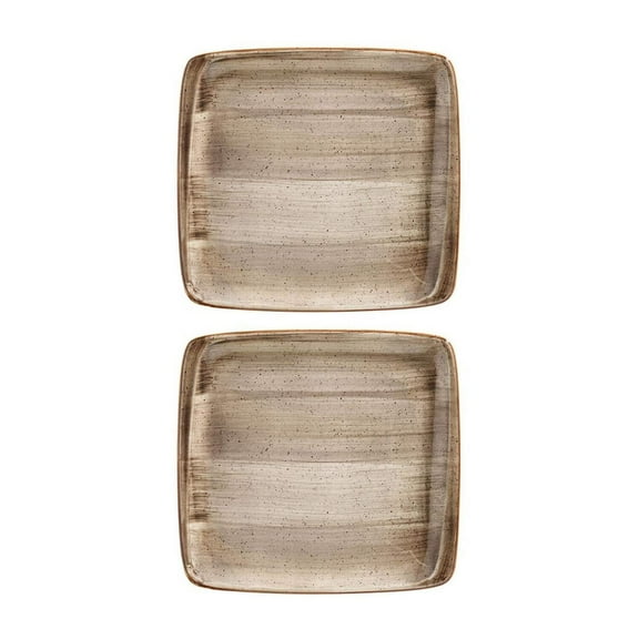 Terrain 8.5" x 8" Square Brown Vitrified Plate (Set of 2)