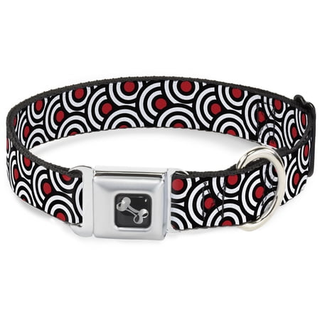 Buckle-Down Pet Collar Dog Collar Metal Seatbelt Buckle Bullseye Stacked Black White Red 13 to 17 Inches 1.5 Inch Wide