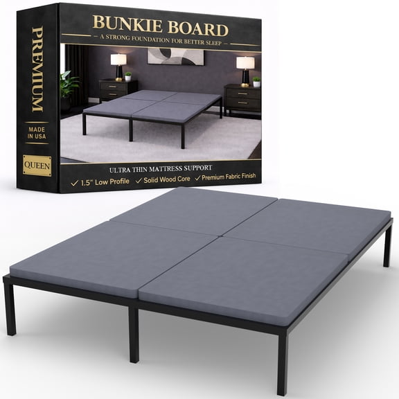 Continental Sleep, Premium 38mm Solid Surface Wood Bunkie Board Queen Size Bed Frames, 4-Piece Under Mattress Support Board, Fabric Ventilation Cover, Replaces Wooden Slats or Box Spring