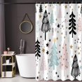 thumbnail image 2 of Christmas Tree Shower Curtain, Pink and Blue Christmas Tree Snowflake Stars Winter New Year Xmas Holiday Bathroom Curtain Home Decor Waterproof Fabric Washable with 12 PCS Hooks,72" Wx84 L, 2 of 6
