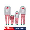 thumbnail image 1 of Christmas Family Matching Pajamas Set, Long Sleeve Crew Neck Santa Claus Print Tops with Striped Pants, 1 of 7