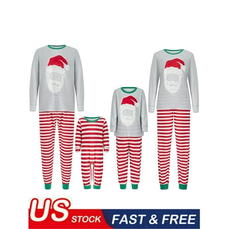 

Christmas Family Matching Pajamas Set Long Sleeve Crew Neck Santa Claus Print Tops with Striped Pants