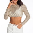 thumbnail image 5 of Douhoow Women Mesh Pearl Cover Up Long Sleeve Sequin See Through Sheer Crop Top, 5 of 9