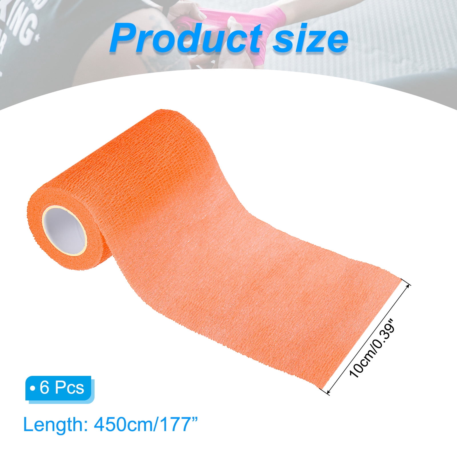 4" x 177" 6 Pcs Self Adhesive Bandage Wrap Elastic Self Tape Sport Bright Orange