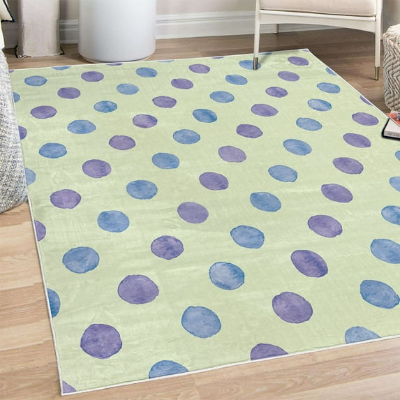 Retro Decorative Rug, Watercolor Paint Style Nostalgic Style Polka Dot Pattern Theme Classic, Quality Carpet for Bedroom Dorm and Living Room, 6 Sizes, Mauve and Blue, by Ambesonne