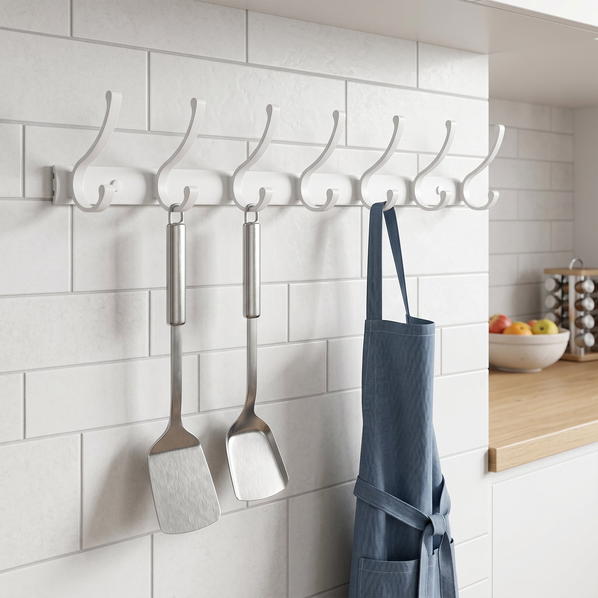 Unique Bargains Coat Rack Wall Mount,Hat Rack for Entryway and Bedroom White 7 Hooks