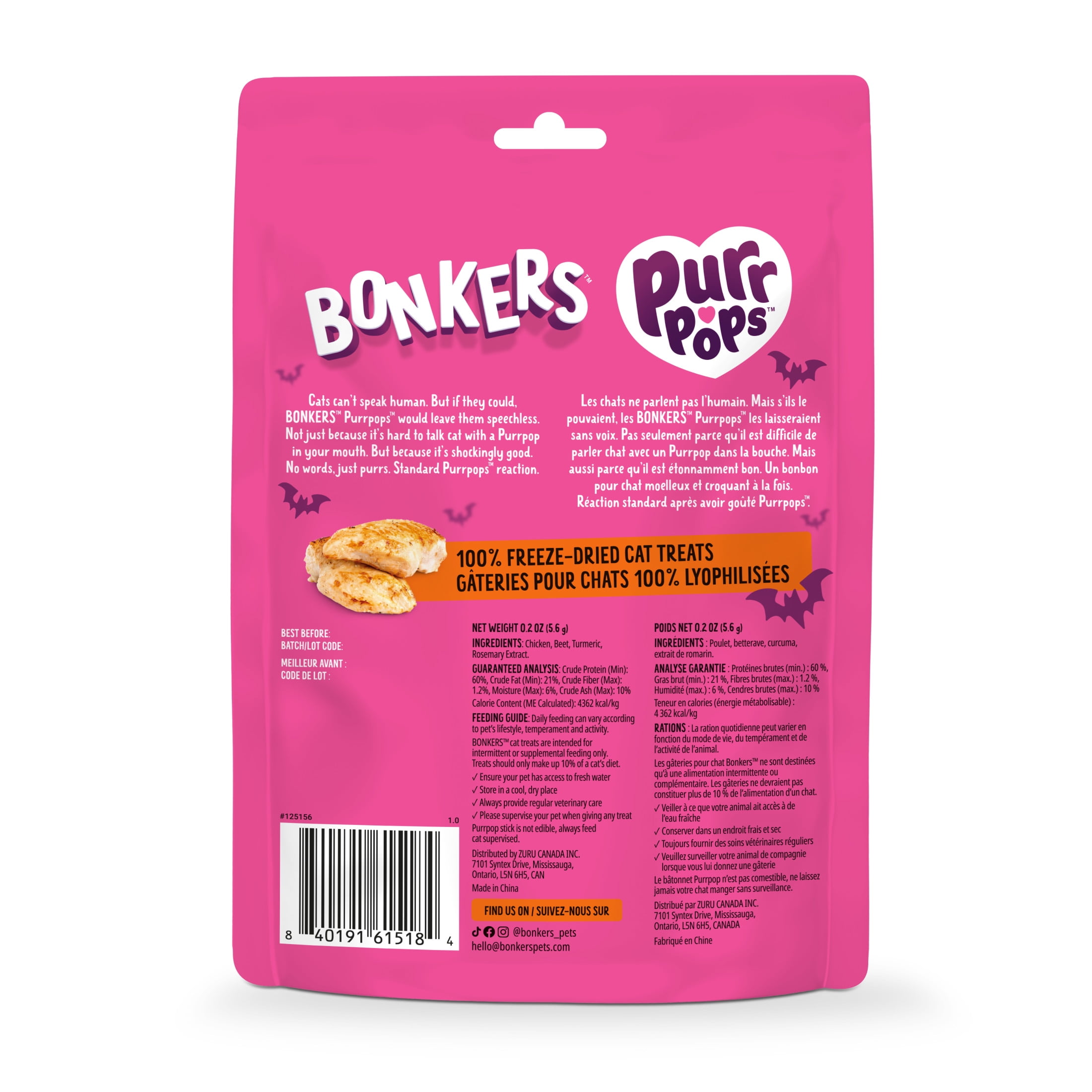 BONKERS Purrpops, Suçons pour chat à saveur de poulet lyophilisé édition Halloween, 4 unités