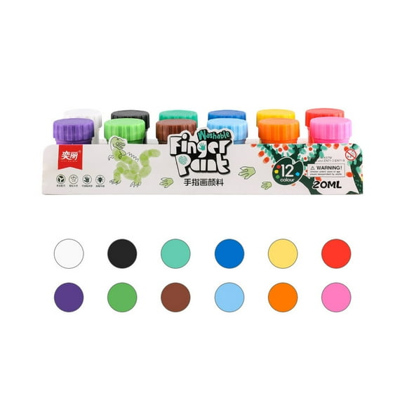 12 Vibrant Colors Finger Paint Set 20ml for Kids Washable Paints with 1 Paintbrush Safe