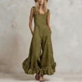 thumbnail image 2 of Sahpxhe Jumpsuits for Women Dressy Cotton Square Neck Ruffle Wide Leg Overalls Jumpers Summer Casual Trendy Rompers with Pockets Army Green S, 2 of 6