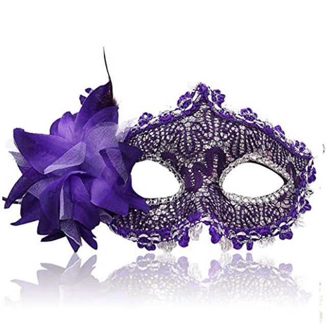 Máscara para cosplay, mascarada, con forma de pluma, flor, princesa, media cara