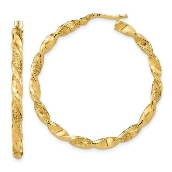 Finest Gold 14K Yellow Gold Polished & Textured Twisted Hoop Earrings
