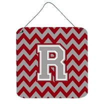 Letter R Chevron Crimson and Grey   Wall or Door Hanging Prints