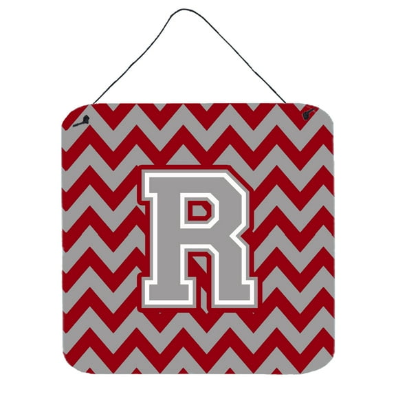 Letter R Chevron Crimson and Grey   Wall or Door Hanging Prints