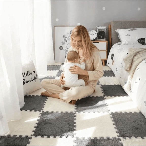 20Piece Carpet Squares Puzzle Mat 11.8" x 11.8" Plush Interlocking Carpet Tiles, Foam Floor Tiles for Baby Play Mat - Kids Soft Play Mats Anti Slip Jigsaw Flooring Playmat Playroom Rug