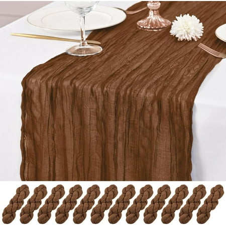 

12 Pack Brown Table Runner 10Ft Cheesecloth Table Runner Rustic Gauze Table Runners Romantic Long Sheer Fabric Cheese Cloth Table Runners for Wedding Party Bridal Baby Shower