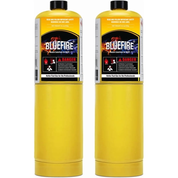 Pack of 2, 16.1 oz BLUEFIRE Modern MAPP Gas Cylinder, 14% More Bonus Fuel than MAP/PRO, Hotter than Propane! Variation of Quantity Bundles Available (2)