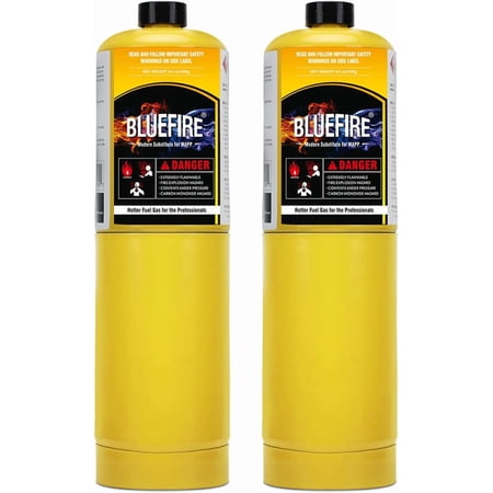 Pack of 2, 16.1 oz BLUEFIRE Modern MAPP Gas Cylinder, 14% More Bonus Fuel than MAP/PRO, Hotter than Propane! Variation of Quantity Bundles Available (2)