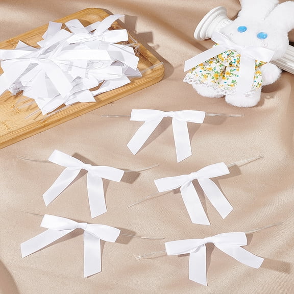 30Pcs Polyester Packaging Ribbon Bowknot with 42Pcs Plastic Stickers for DIY Gift Wrap Decoration Wedding Candy Party Decoration WhiteSmoke 150mm
