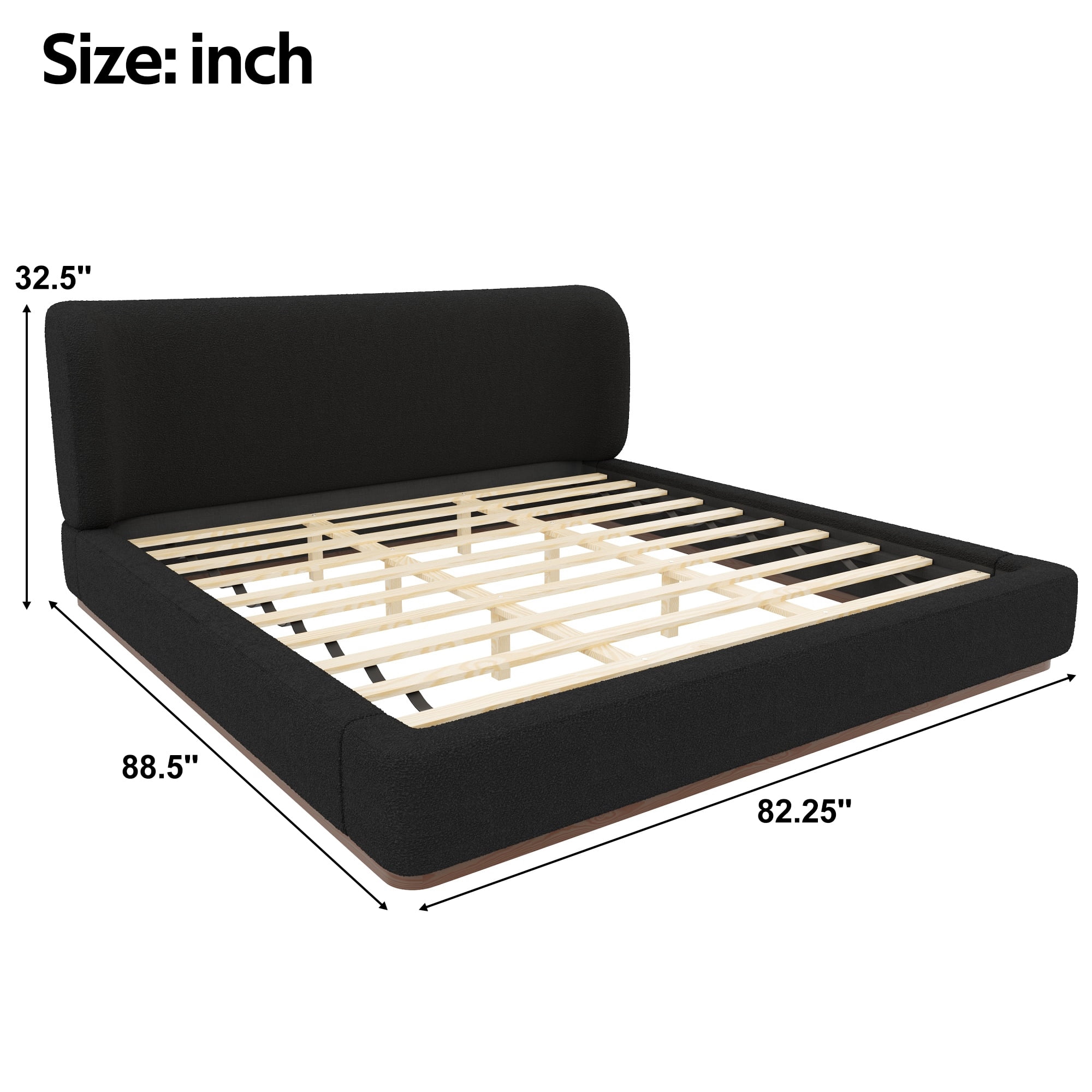 Euroco Upholstery King Size Platform Bed, Black