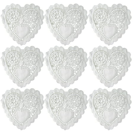

100 Pcs 5.5 Inch Hollow Love Heart Placemats Oil Proof Floral Paper Doilies Cake Baking Paper Mats Wedding Tableware Decoration