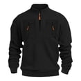 thumbnail image 3 of Men's Soild Color Quarter Zip Pullover, Mock Neck Fleece Sweatshirt with Zipper Chest Pocket, Casual Long Sleeve Lightweight Slim Fit Sweatshirt for Fall Winter Black XL, 3 of 9