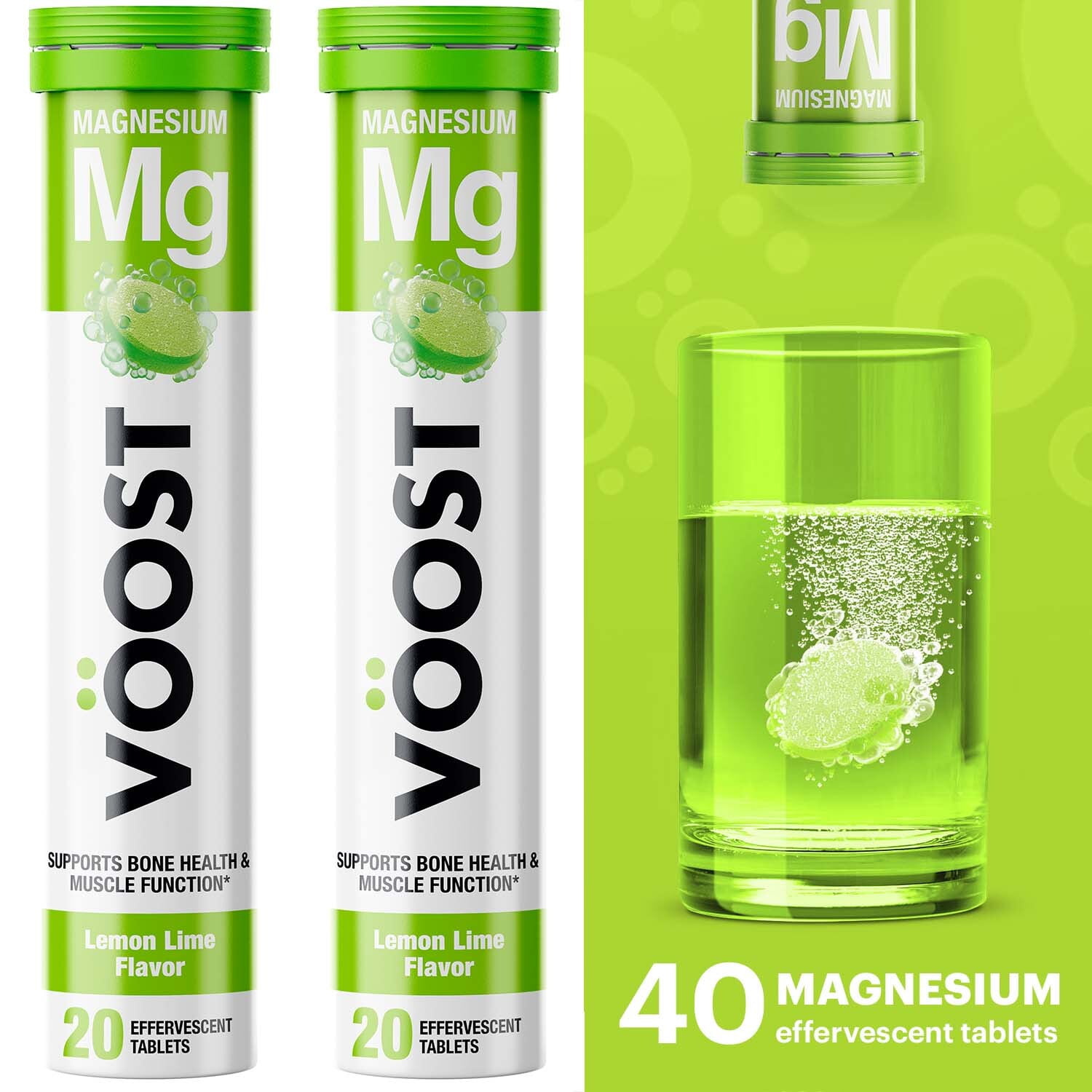 Voost Magnesium Effervescent Vitamin Drink Tablet, Lemon Lime Flavor, 40 Ct