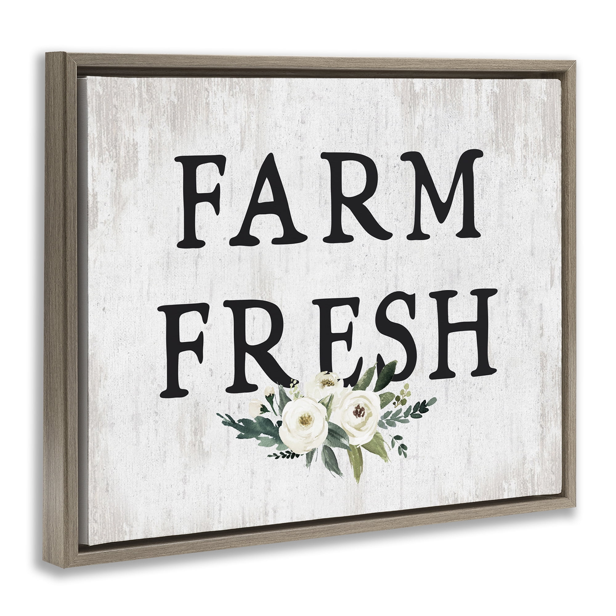 Stupell Industries Farm Fresh with Roses Botanical & Floral Painting Brown Floater Framed Canvas Art Print Wall Art, 21 x 17