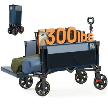 TIMBER RIDGE 250L Foldable Wagon with Tailgate and Brakes, 49" Extra Long Collapsible Heavy Duty 300 lbs Large Capacity Cart for Sports, Shopping, Camping, Blue