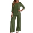 thumbnail image 6 of Stralyhd Lounge Sets for Women Summer 2 Piece Outfits 3/4 Length Sleeve Crew Neck Top Matching Wide Leg Pants Cozy Loungewear Loose Fashion Clothing Vacation Wear Army Green L, 6 of 7