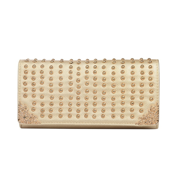 Premium Large PU Leather Studded Front Flap Clutch Bag Handbag