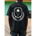 thumbnail image 1 of T-Shirt Graphique de Golf Décontracté pour Hommes - Manches Courtes, Col Rond, Noir avec Imprimé Bouclier de Golf Blanc, Mélange de Polyester Léger, 1 of 5