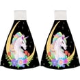 thumbnail image 2 of 1 Pcs Hanging Towels, Dish Towels Moon with Unicorn and Flowers Absorbent Hand Towels with Hanging Loop Washcloth for Bathroom Kitchen, 2 of 7