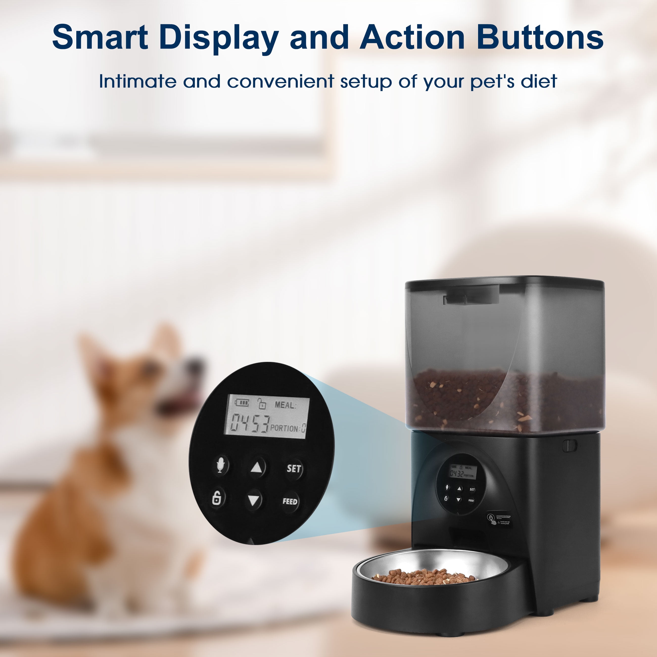 Cobectal Automatic Pet Food Feeder with Portion Control and 10-Second Meal Call, 4L Capacity