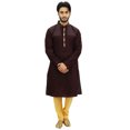 thumbnail image 5 of Atasi Men's Party Wear Linen Kurta Pyjama Set Brown Ethnic Shirt-Small, 5 of 7