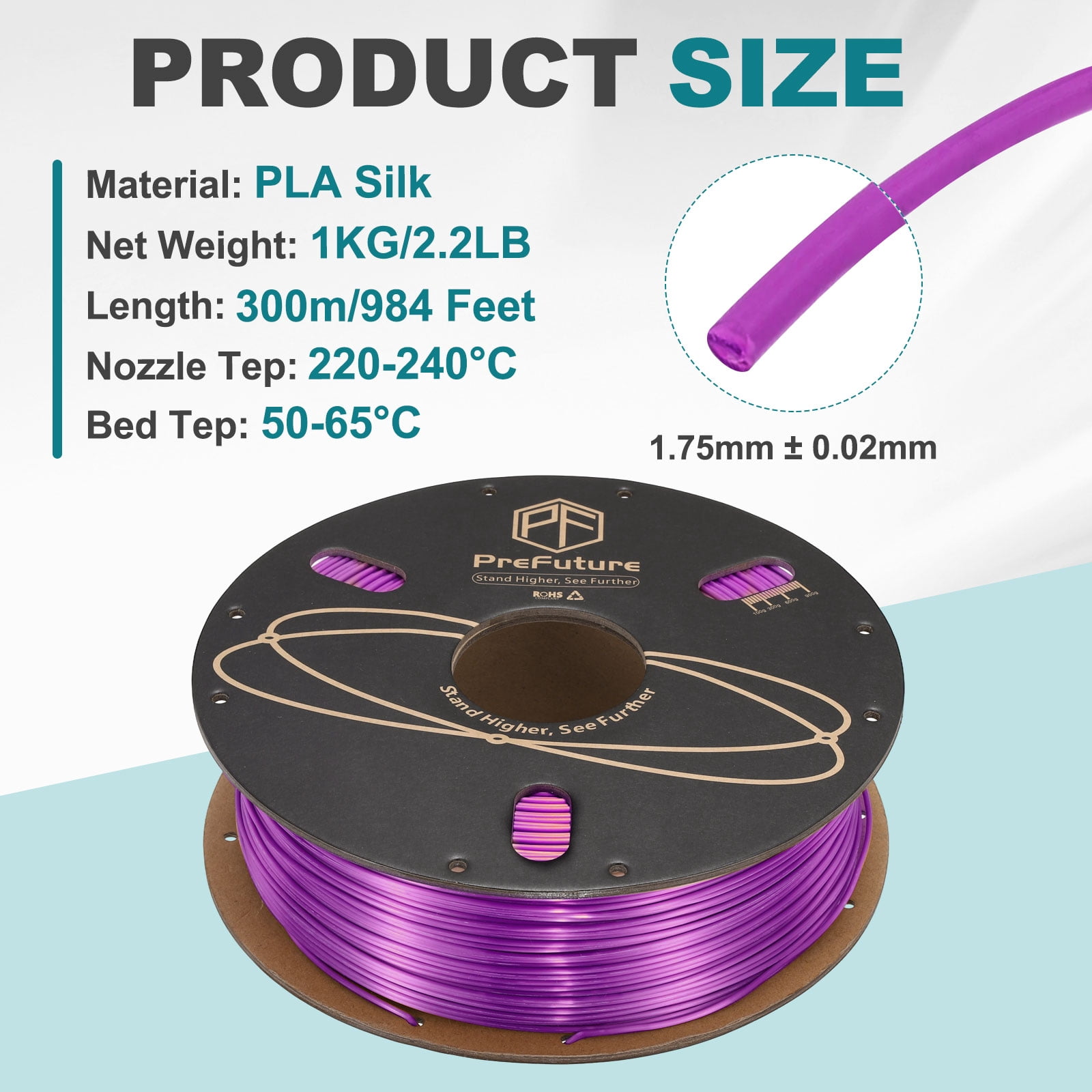 Uxcell Silk PLA Filament 1.75mm 1KG/2.2LB High Shine 3D Printer Filament, Enhanced Toughness, Dimensional Accuracy +/- 0.02mm for 3D Printer, Purple